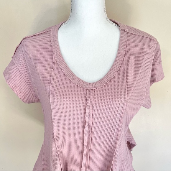 NWT Altar’d State Dusty Pink Waffle Knit Short Sleeve Top - Picture 3 of 11